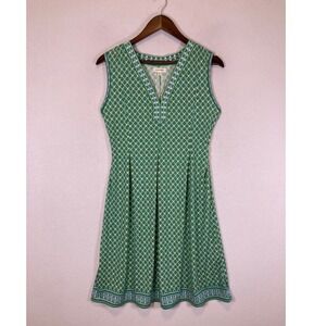 Mod Geometric Max Studio Women Medium Green Sleeveless V-Neck A-Line Dress NWT